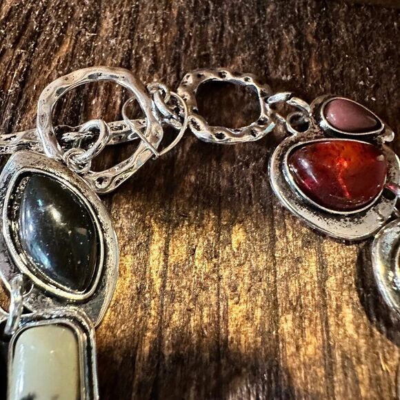 Handcrafted Boho Western Chic Natural Stone Link Bracelet, Adjustable, Multicol - Picture 8 of 9